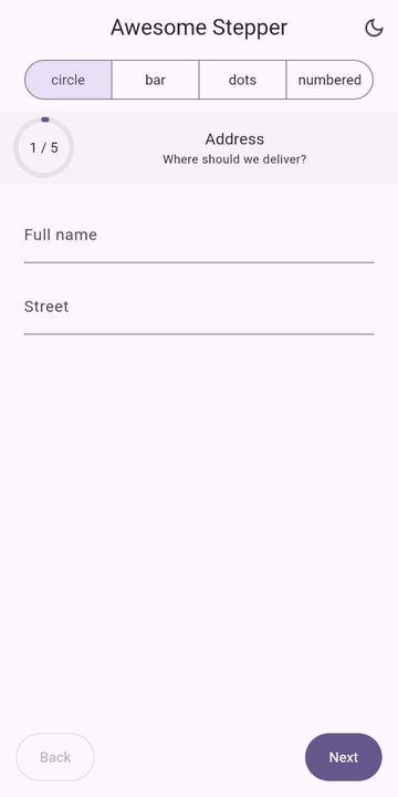awesome_stepper — Beautiful Flutter stepper for multi-step forms, onboarding and checkout flows.