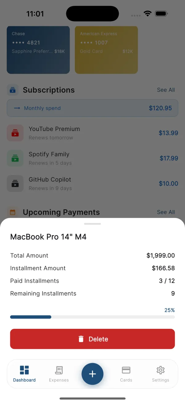 Installment detail with payment progress